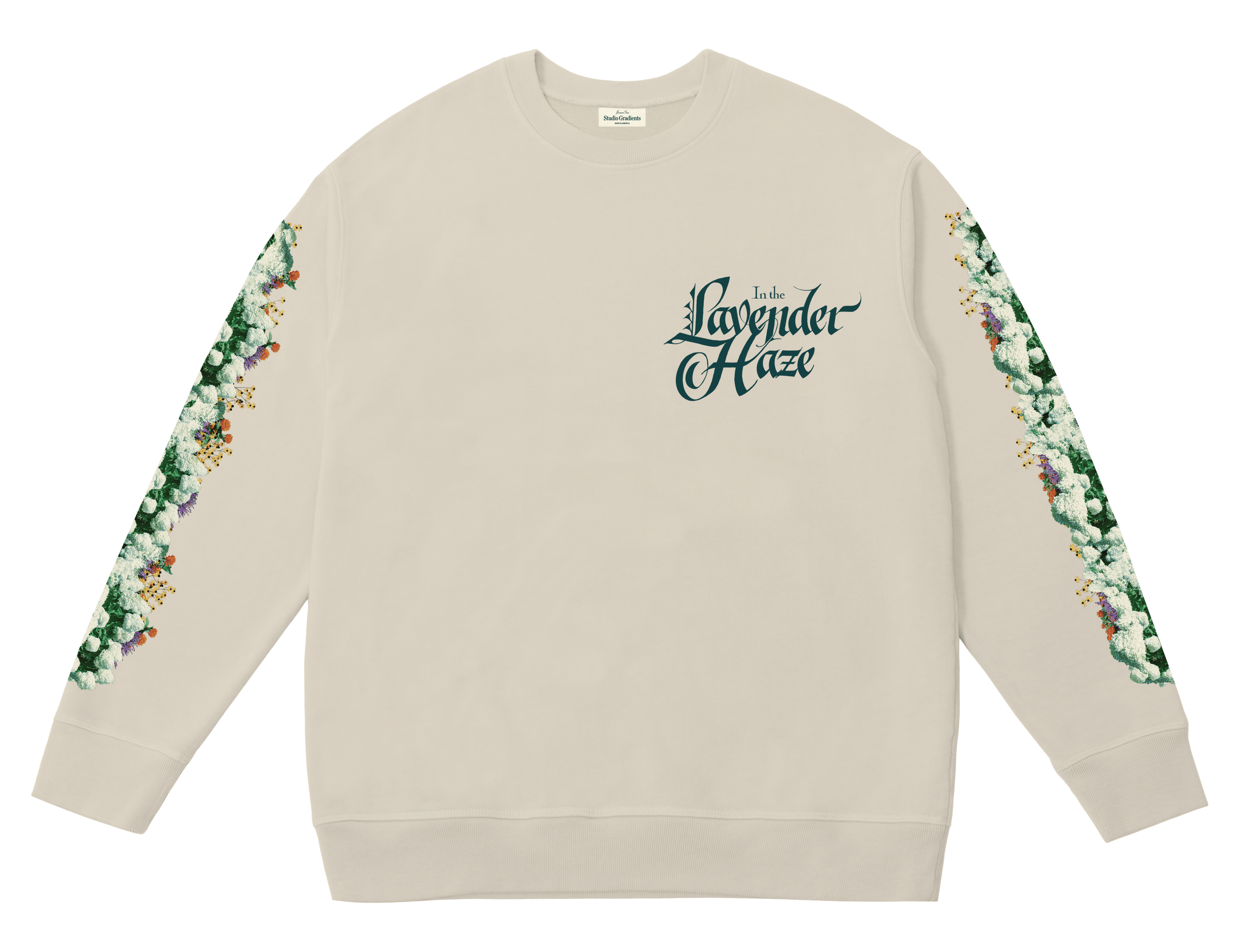 Front view of white crewneck