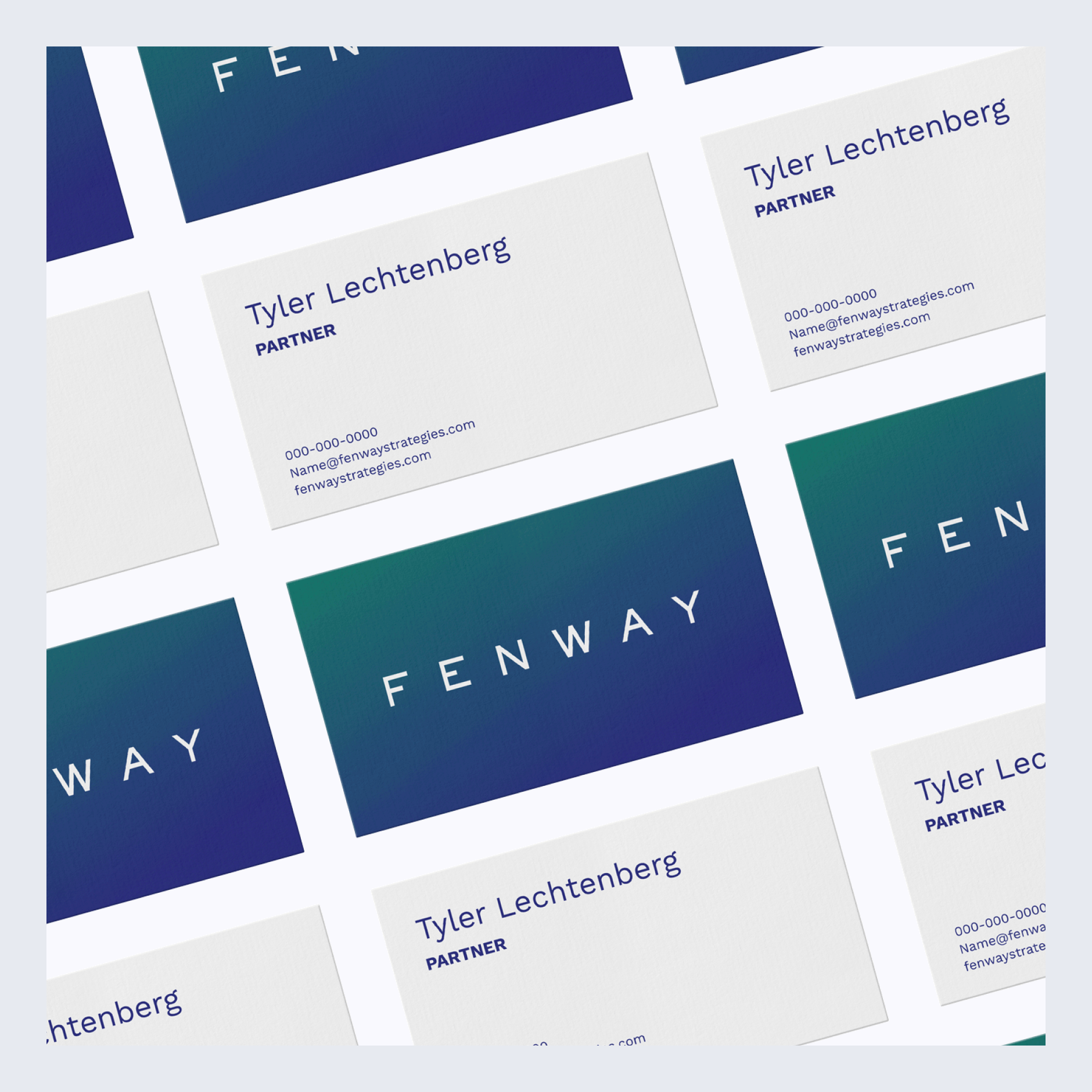 Fenway business cards laid out in a grid