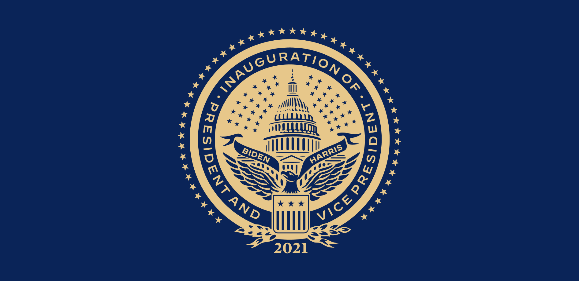 Inauguration of President and Vice President 2021 gold logo on blue background