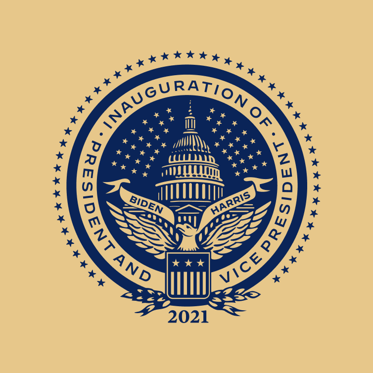 Inauguration of President and Vice President 2021 blue logo on gold