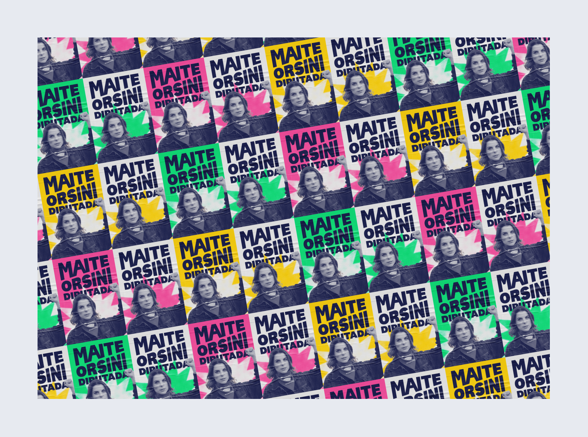 Series of posters with Maite branding laid out in a grid
